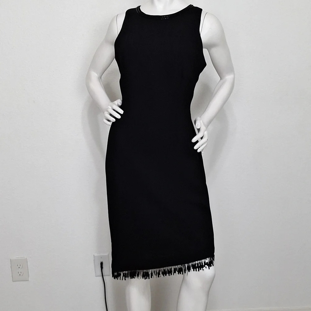Studio I Black Beaded Quiet Luxury Knee Length Asymmetrical Glam Dress Size 8